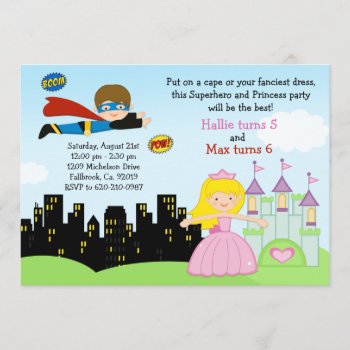 Superhero And Princess Birthday Party Invitation by eventfulcards at Zazzle
