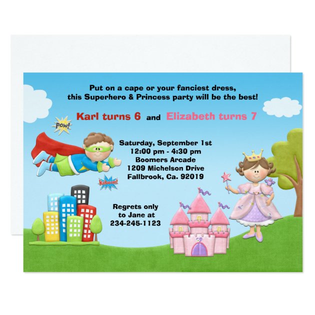 Superhero And Princess Birthday Party Invitation