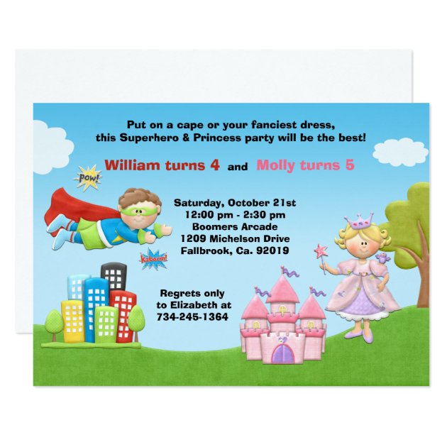 Superhero And Princess Birthday Party Invitation