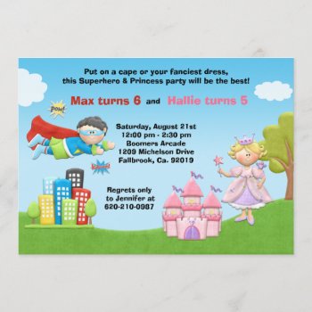 Superhero And Princess Birthday Party Invitation by eventfulcards at Zazzle