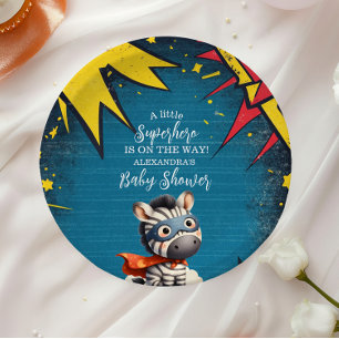 Superhero Animals Boy Baby Shower Paper Plates