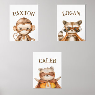 Superhero Animals Custom Kids  Wall Art Sets