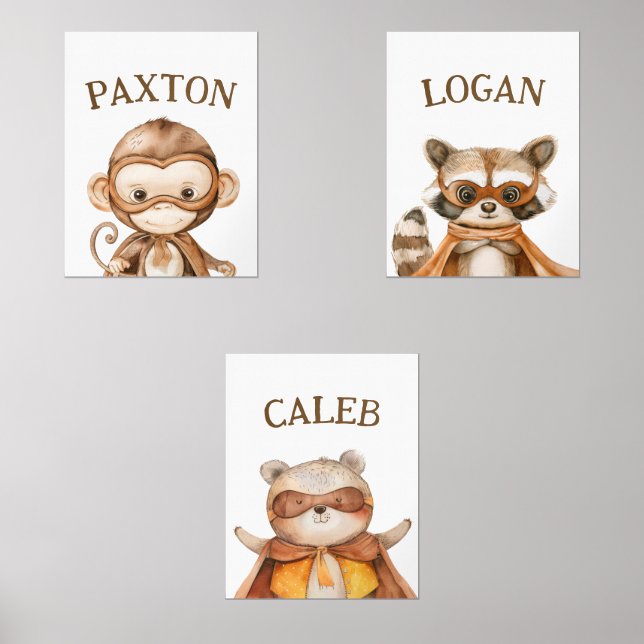 Superhero Animals Custom Kids  Wall Art Sets (Front)