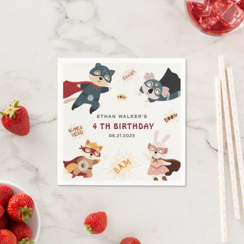 Superhero Animals Cute Party Animals Kids Birthday Napkins