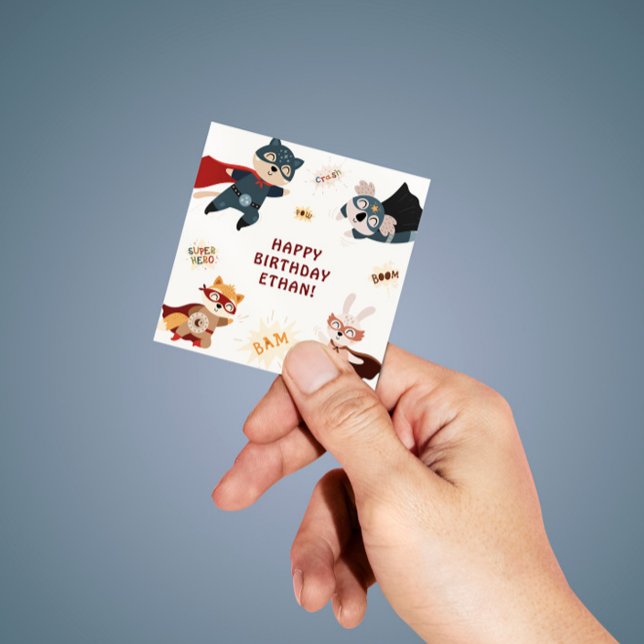 Superhero Animals Cute Party Animals Kids Birthday Square Sticker (Creator Uploaded)