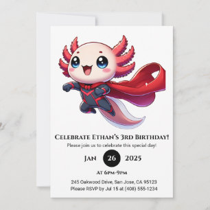 Superhero Axolotl Birthday Invitation