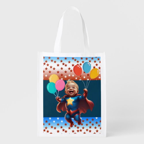 Superhero Baby Balloon Reusable Grocery Bag