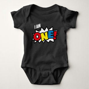 Superhero Baby Black Bodysuit, 1st Birthday Outfit Baby Bodysuit