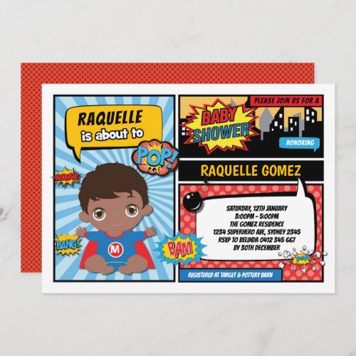 Superhero Baby Boy Shower  Comic Book Superheroes Invitation