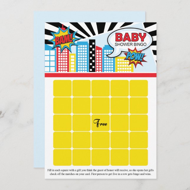 Superhero Baby Shower Bingo Cards (Front/Back)