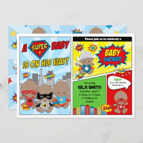 Superhero Baby Shower Boy African American Invitation