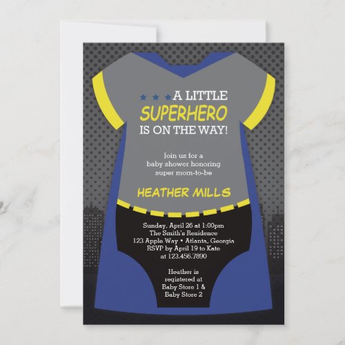 Superhero Baby Shower Invitation Blue Black Invi Invitation