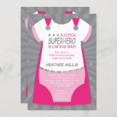 Superhero Baby Shower Invitation, Pink, Silver Inv Invitation (Front/Back)