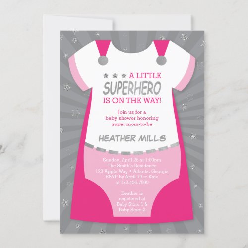 Superhero Baby Shower Invitation Pink Silver Inv Invitation