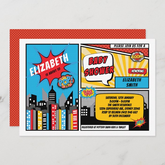 Superhero Baby Shower Superheroes Comic Book Invitation Zazzle Com