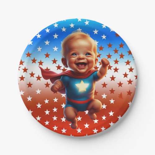 Superhero Baby Themed Party Paper Plates