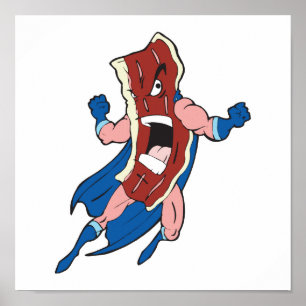 superhero bacon cartoon character poster