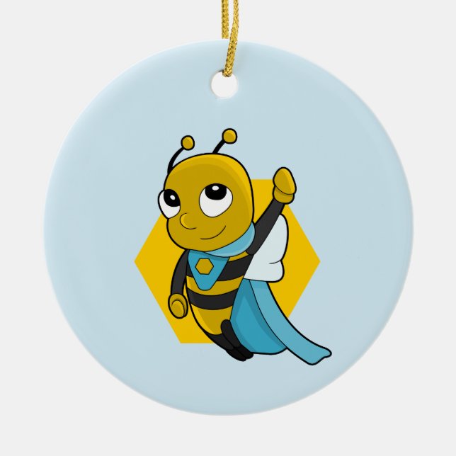 Superhero bee cartoon ceramic ornament (Front)