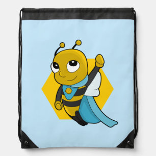 Superhero bee cartoon drawstring bag