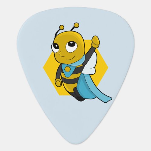 Superhero bee cartoon guitar pick