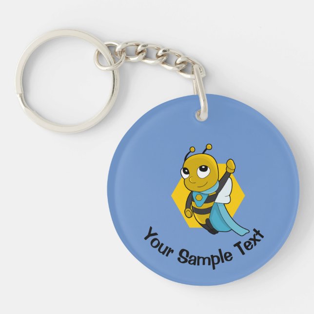 Superhero bee cartoon keychain (Front)