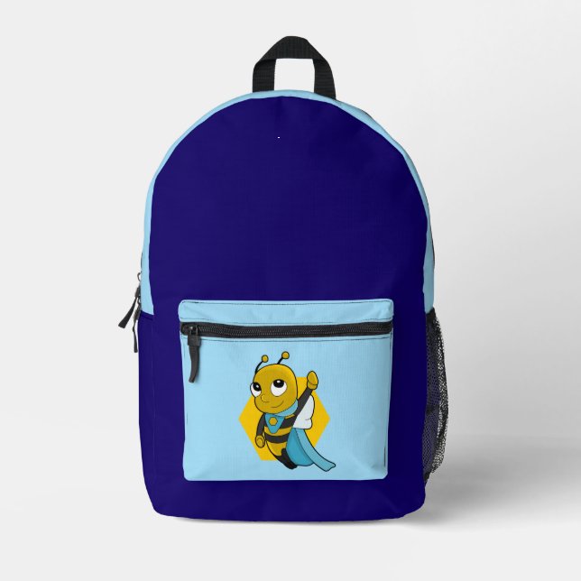Superhero bee cartoon  printed backpack (Front)