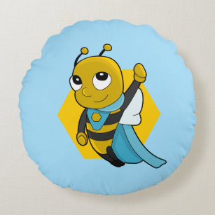 Superhero bee cartoon round pillow