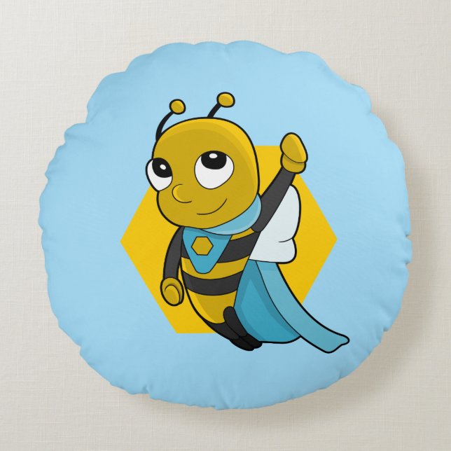 Superhero bee cartoon round pillow (Front)