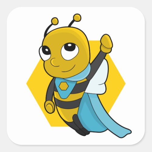 Superhero bee cartoon square sticker