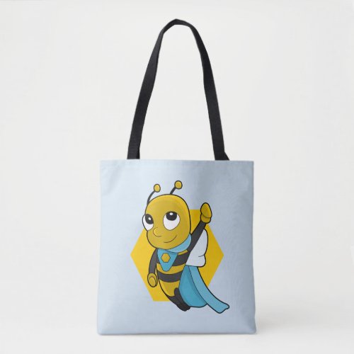 Superhero bee cartoon tote bag