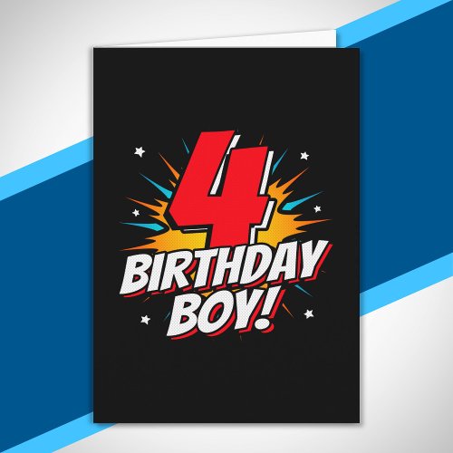 Superhero Birthday Boy _ 4 Year Old _ 4th Birthday Card