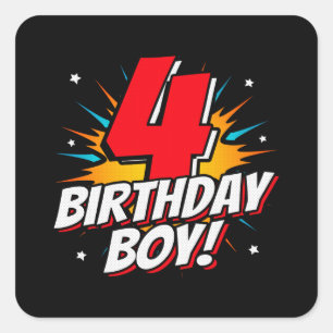 Superhero Birthday Boy - 4 Year Old - 4th Birthday Square Sticker