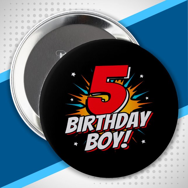 Superhero Birthday Boy - 5 Year Old - 5th Birthday Button (Creator Uploaded)