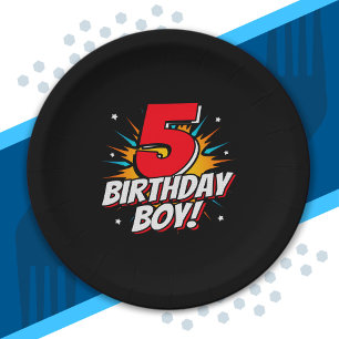 Superhero Birthday Boy - 5 Year Old - 5th Birthday Paper Plates