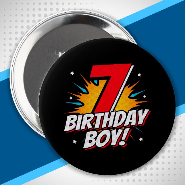 Superhero Birthday Boy - 7 Year Old - 7th Birthday Button (Creator Uploaded)