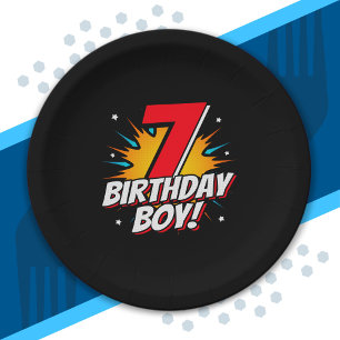 Superhero Birthday Boy - 7 Year Old - 7th Birthday Paper Plates