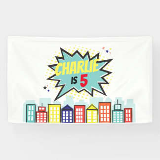 Superhero Birthday Boy Banner Backdrop