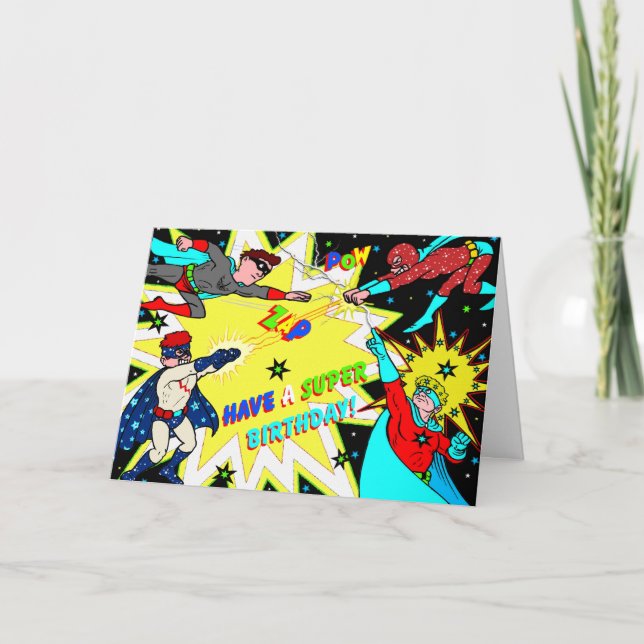 Superhero Birthday Card Colorful Comic Book Style (Front)