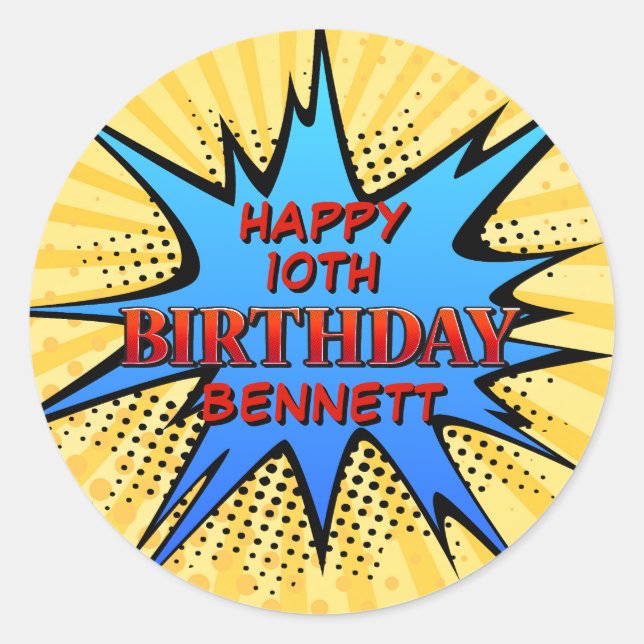 Superhero Birthday Classic Round Sticker (Front)