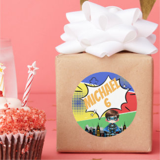 Superhero Birthday Classic Round Sticker