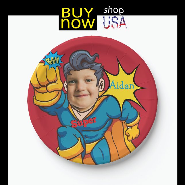 Superhero 🦸 Birthday Fantastic Flying Kid Budget Paper Plates (Creator Uploaded)