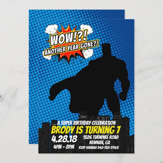 Superhero Birthday Invitation (Front/Back)
