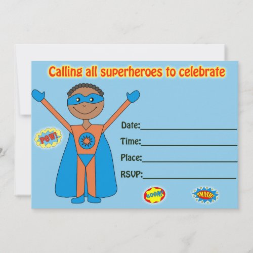 Superhero birthday invitation fill in blank