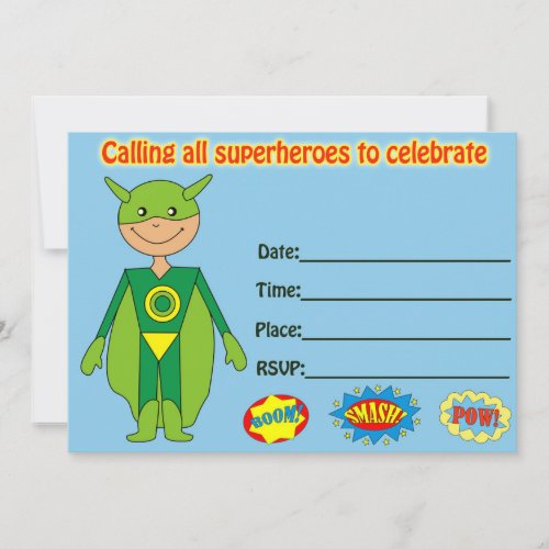 Superhero birthday invitation fill in blank