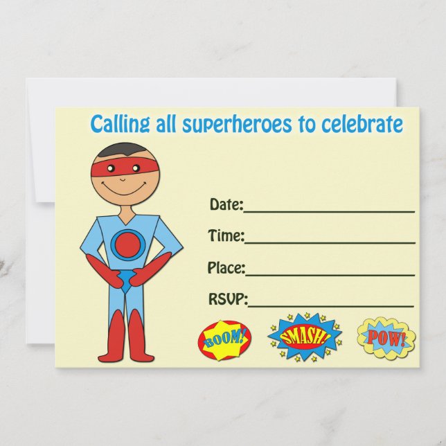 Superhero birthday invitation fill in blank (Front)