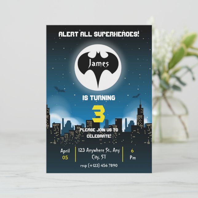 Superhero Birthday Invitation for boy (Standing Front)