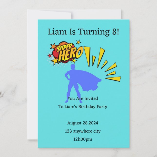 superhero birthday invitation for boys (Front)