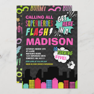 Superhero Birthday Invitation Pink Superhero Party
