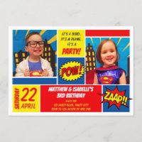 Superhero Birthday Invitation (Twins)