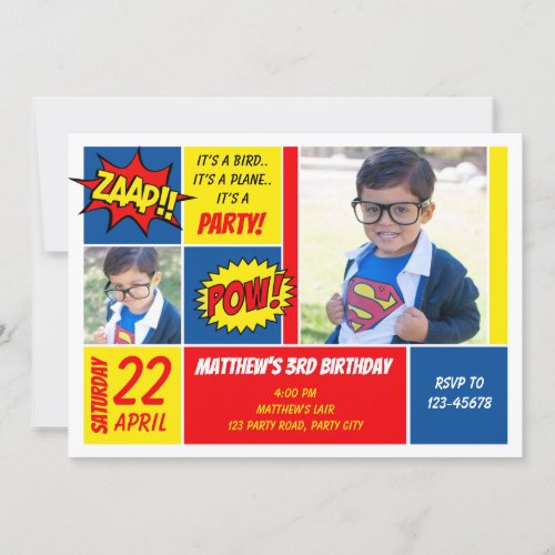 Superhero Birthday Invitations with Photo